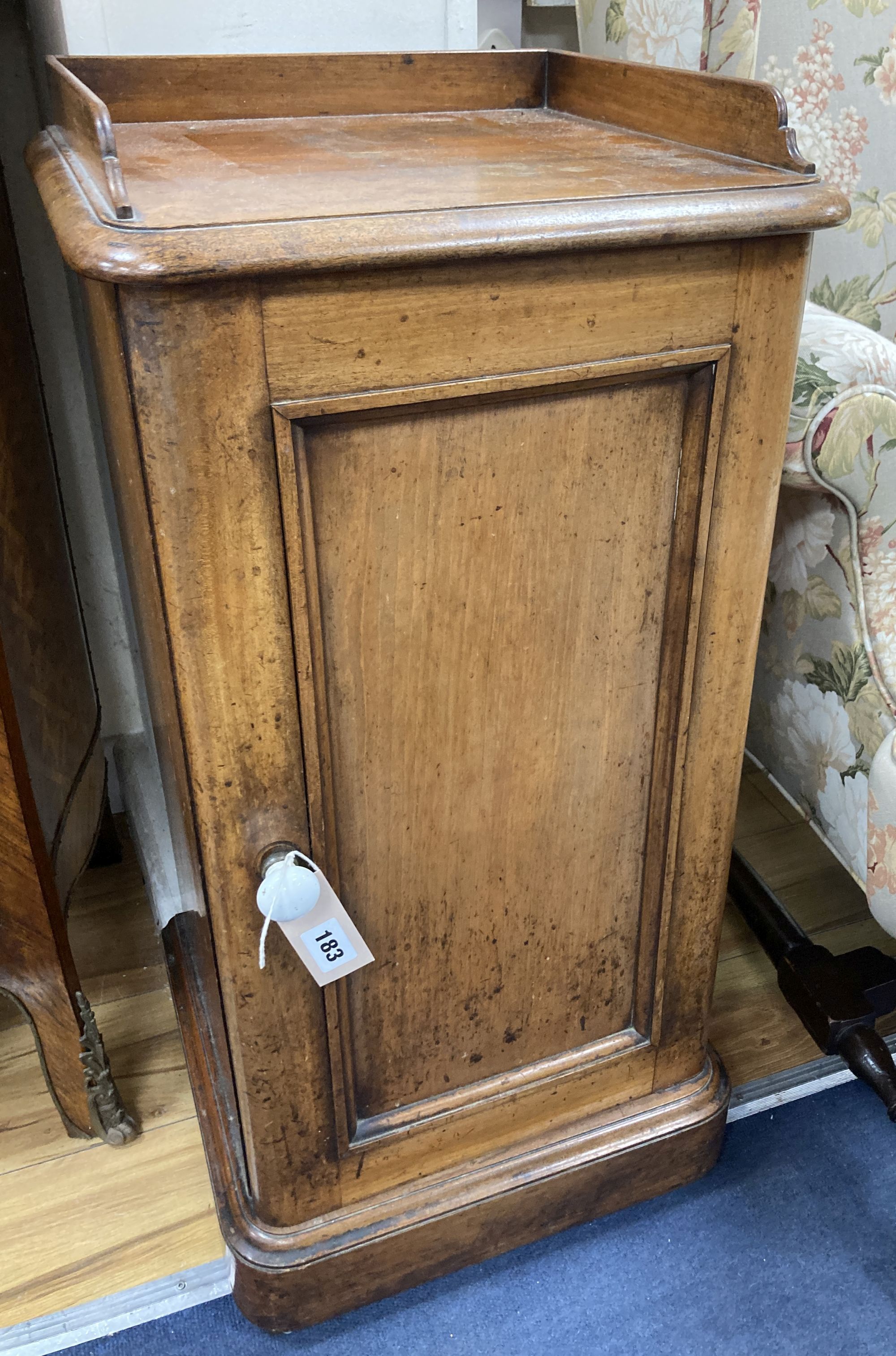 A Victorian mahogany bedside cabinet, width 40cm, depth 36cm, height 81cm